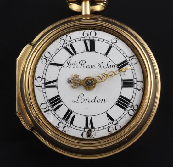 An 18th century gold keywind verge pair cased pocket watch by Joseph Rose & Son, London,